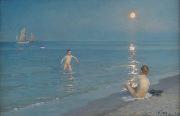 Peder Severin Kroyer Boys bathing on a summer evening at Skagen Beach oil